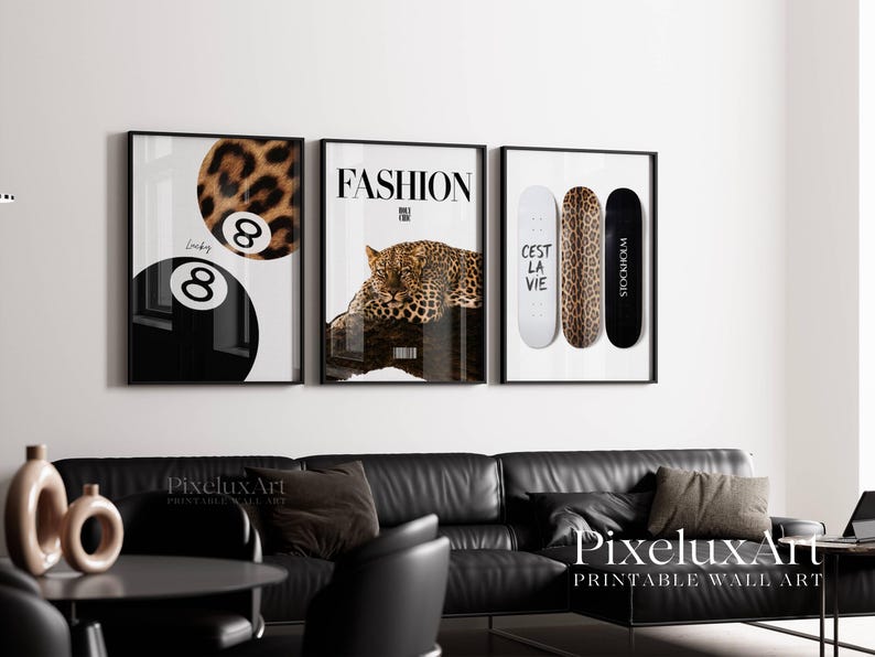 Black & White Leopard Wall Set