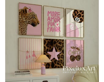 150+ Pink Y2K Gallery Leopard Wall Art Set | Coquette Cheetah Print Wall Set, Girly Preppy Dorm Room Decor, Trendy Aesthetic Poster Bundle, image 9