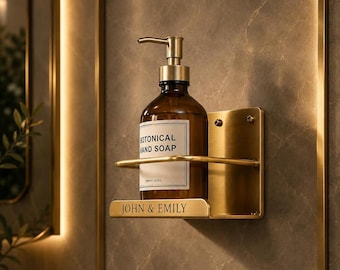 Solid Brass Wall Mounted Soap Dispenser Holder, Modern Minimalist Bathroom Organizer