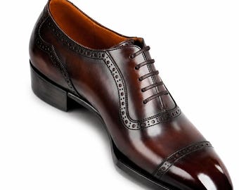 Men’s Dark Brown Leather Oxford Shoes, Handmade Brogue Dress Shoes, Custom Made