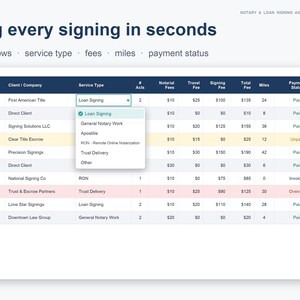 Notary Spreadsheet for Loan Signing Agents | Mobile Notary Business Tracker, Income, Mileage Log & CRM | Excel + Google Sheets image 5