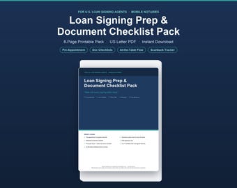 Loan Signing Agent Checklist Pack | Notary Signing Prep, Document Checklists, At-Table Scripts & Scanback Forms | Printable PDF