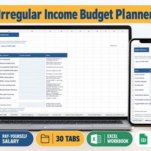Frilansande budgetplanerare för oregelbundna inkomster, betala själv Excel-mall (digital nedladdning)