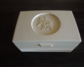 Vintage Jewelry Box  Red Satin Lining Gold Flowers