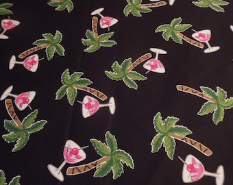 Vintage 1950s-60s Mid Century Cocktail Novelty Fabric Palm Tree Martini Glass Motifs Pressman Gutman Retro Atomic Era