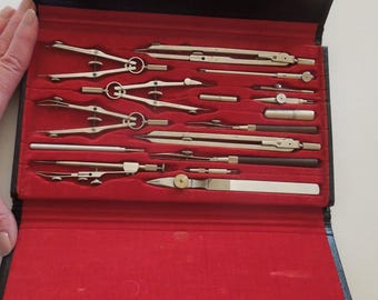 Vintage TACRO Drafting Compass Set-Made in Germany-Engineering Geometry Instruments Mid Century