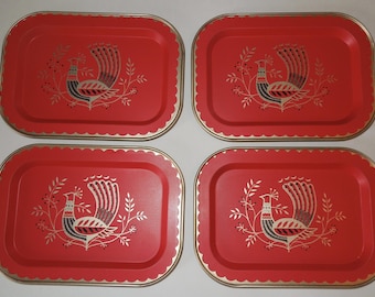 Vintage Tin Trays Danish Modern Decor Folk Art~Set of 4