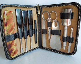 Gentleman's Vintage Grooming Kit Made in Germany Black Leather Case 1950s