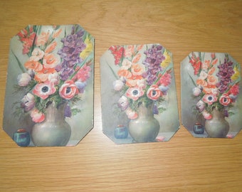 Beautiful Vintage Hot Mats Trivets Gladiolus~Floral Cardboard Set of 3