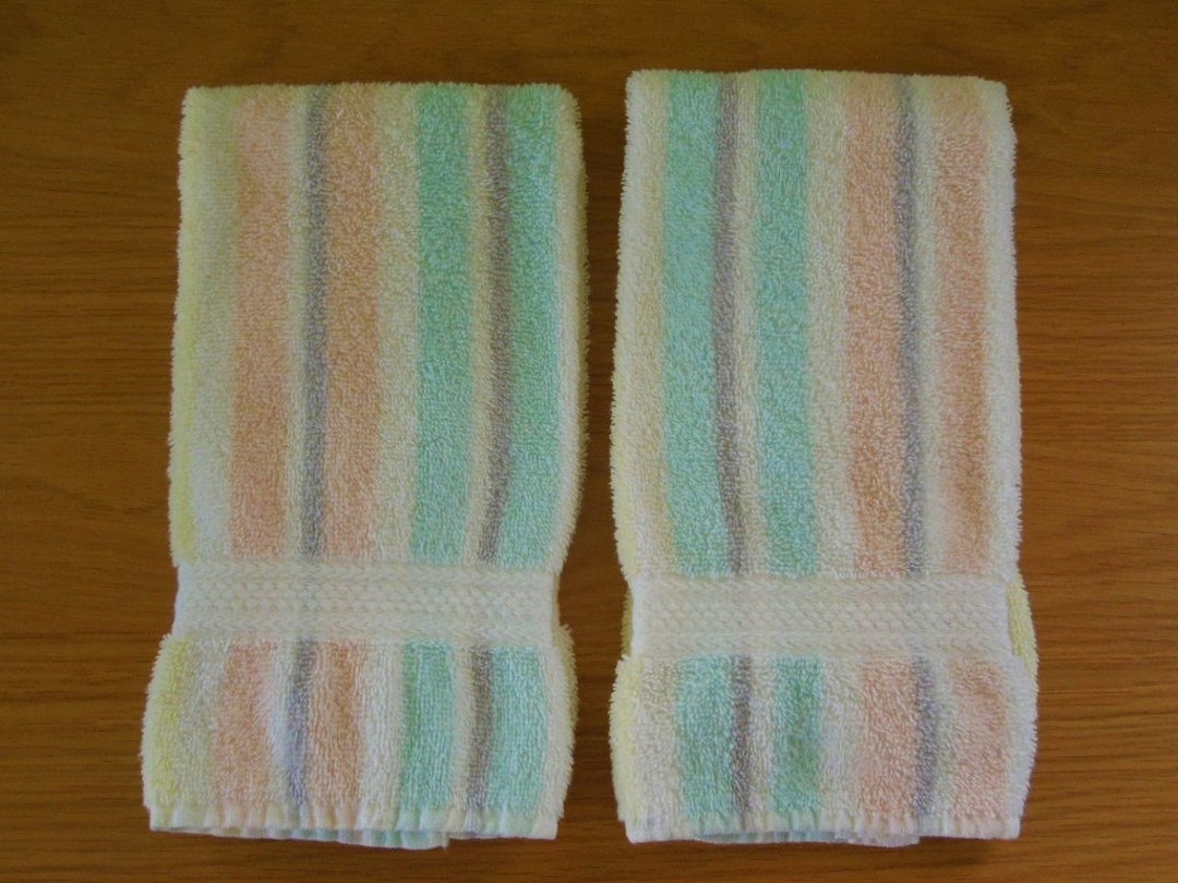 Vintage Stevens Utica Hand Towel Set Stripes Pastels Etsy