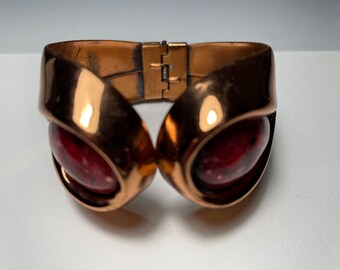 MCM Modernist Matisse Renoir Copper Red Enamel Clamper~Cuff Bracelet