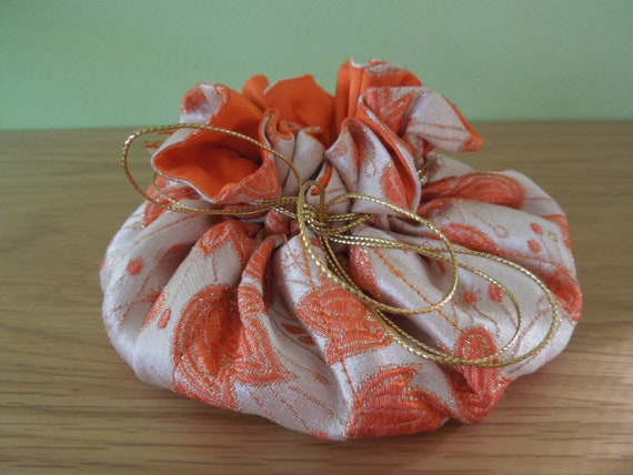 Gorgeous Jewelry Pouch Satin Embroidery Orange Go… - image 5