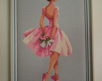 Vintage Ballerina Petite Point Needlepoint Art ~ Young Ladies Bedroom~ Feminine Art