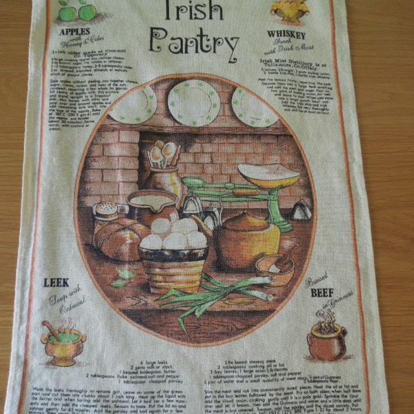 Vintage Linen Tea Towel Irish Pantry Iris Recipes Housewarming Gift