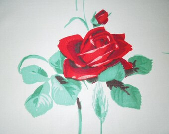 Simply Gorgeous Vintage Tablecloth Large Red Roses 1950s