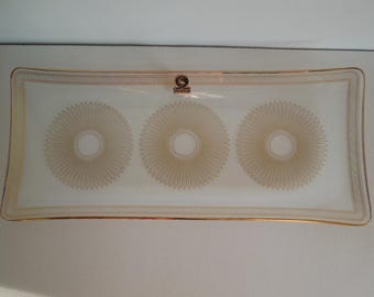 Rare Vintage 22KT Gold Flamingo Barzel Crystal Made in Holland Rectangle Tray