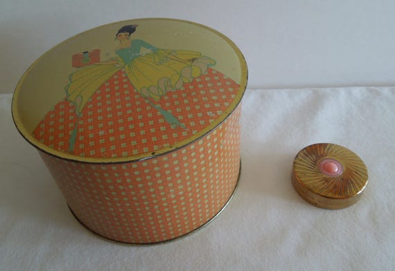 Art Deco Armand Powder Tin Powder Puff and Tangee  Red Majesty Rouge Compact Circa 1930s