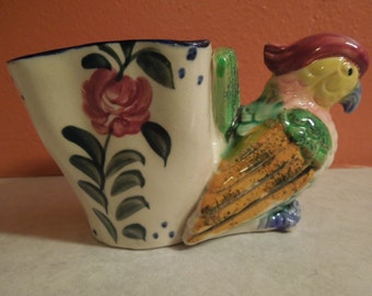 Vintage Hand Painted Parrot Planter Flowers reserved for Rose