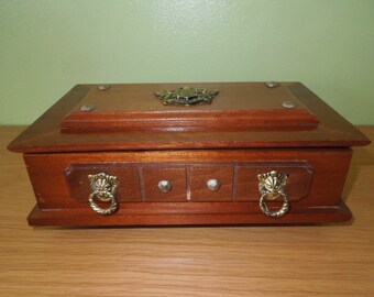 Vintage S. Sper Bijou Wooden Jewelry Box Family Crest Lions European Design 1970s