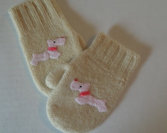 Vintage Children's Mittens Pink Scottie Dog Mid Century Baby Room Shower Gift