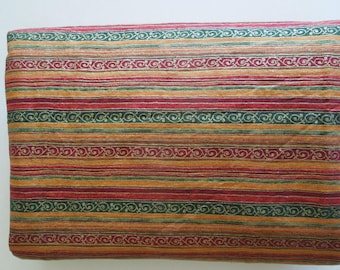 Vintage  Multicolor Metallic Striped Fabric Ornate Scroll Decorative Textile