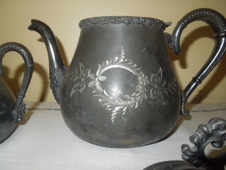 Antique Quadruple Silverplate TeapotCreamerSugar Bowl J.B. Etsy