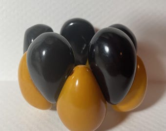RARE Vintage Yellow and Black Stretch Bracelet 60s~70s Fashion Jewelry