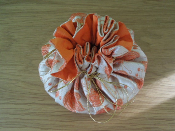 Gorgeous Jewelry Pouch Satin Embroidery Orange Go… - image 1