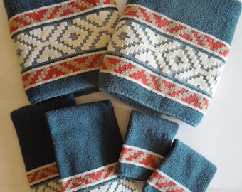 Southwestern Design Vintage Bath Towel Set Earth Tone Colors J'Aime Made in Brazil