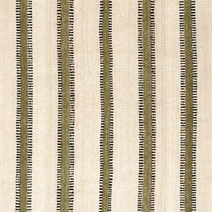 Hand woven wool area rug in cream, olive green, and black with a modern striped pattern, featuring a textured flatweave design and neutral colors, shown in close-up and contemporary living room settings. Handmade minimalist rug for living room, bedroom, office, or entryway decor.