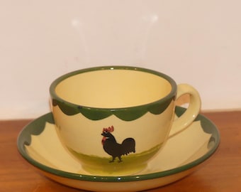 1970s Vintage 2-Piece Tea Set by Zeller Keramik, Teacup and Saucer with Flaws, Retro Shabby Chic Tea Set