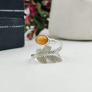 925 Sterling Silver Leaf Ring Carnelian Adjustable Wrap Ring Handmade Boho Nature Jewelry Statement Gift