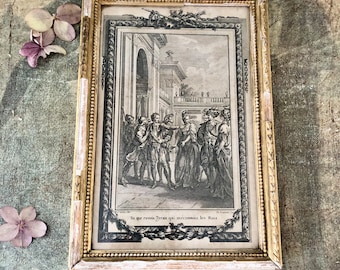 Antique French Print from Pertharite in Shabby Frame