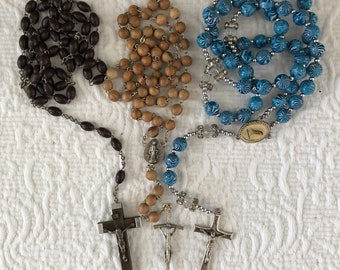 Vintage Beaded Rosary, Beige and Dark Brown