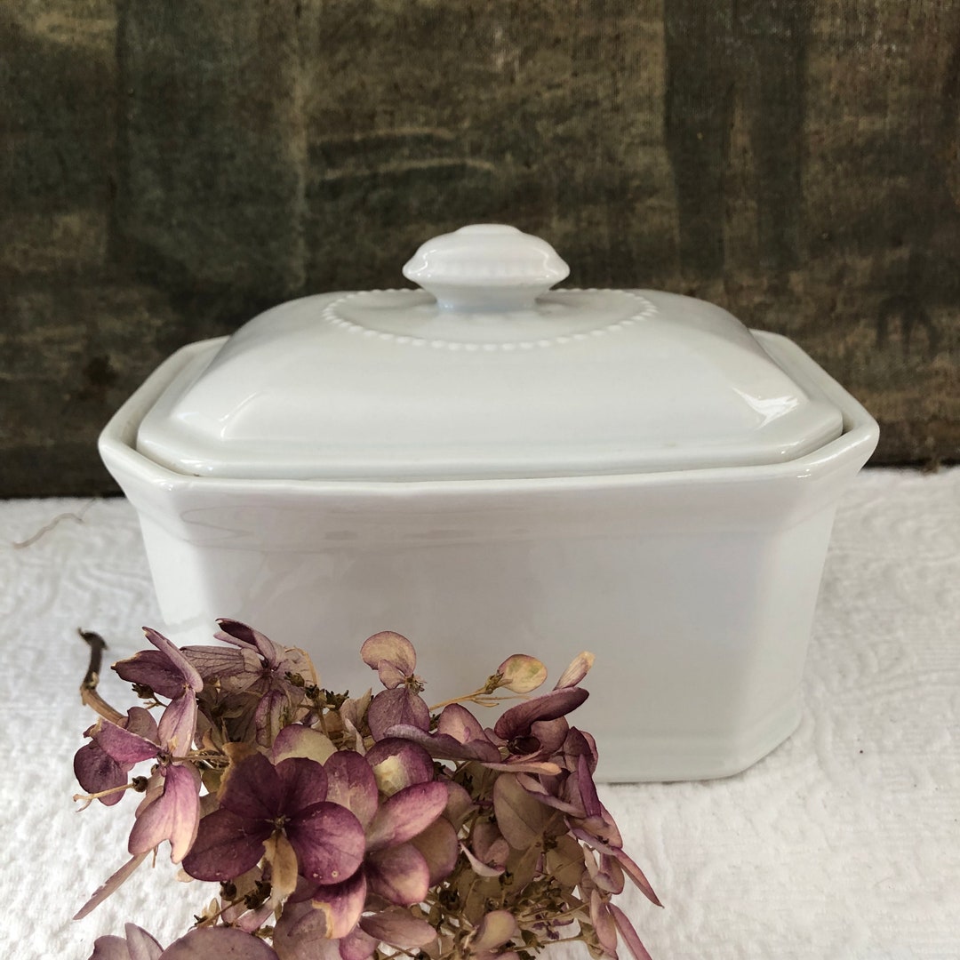 GRANDE TERRINE PORCELAINE à feu blanche Apilco tête de coq couvercle