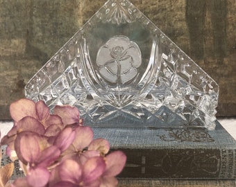 Vintage Cut and Etched Glass Floral Napkin Holder, Letter Holder