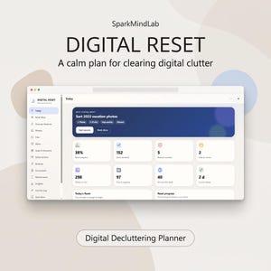 Digital återställningsplanerare | Offline-app för utrensning av telefon, foton, filer, e-post och prenumerationer | Privat lokal HTML | ADHD-vänlig spårare
