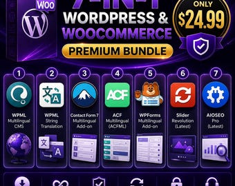 7-in-1 WordPress Bundle: WPML, Slider Revolution, AIOSEO Pro (Digital Download)