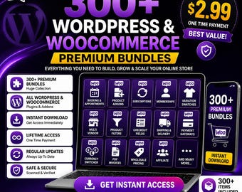 300+ WooCommerce Plugins Bundle, WordPress Store Extensions, Instant Digital Download, Developer Tools, Lifetime Access