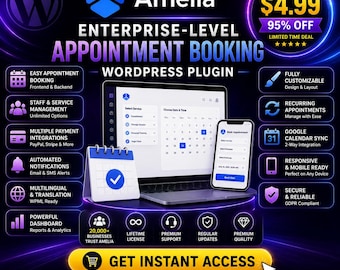 Amelia WordPress Booking Plugin, Appointment Scheduler, Business Software (Digital Download)