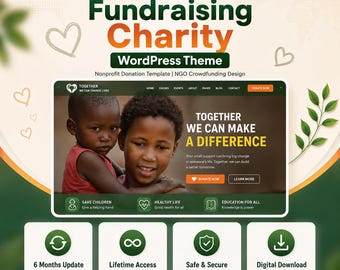 Fundraising Charity WordPress Theme | Nonprofit Donation Template | NGO Crowdfunding Design | Responsive Digital Download