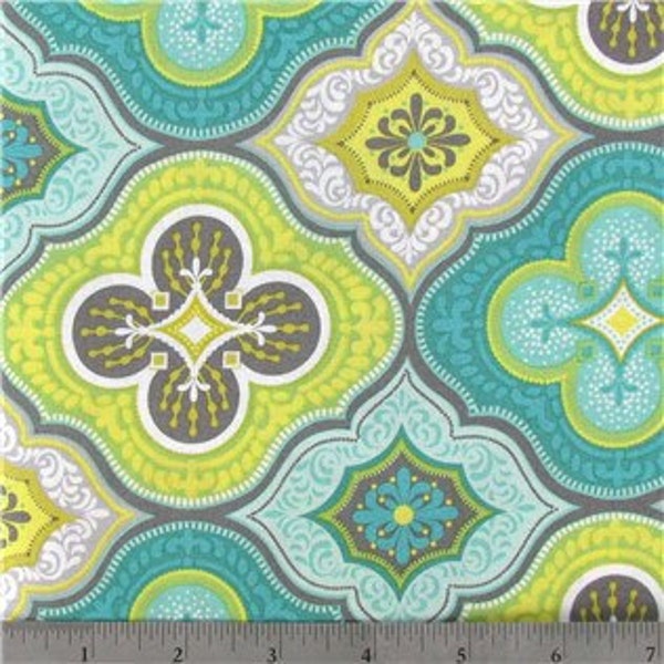 Tonal Kaleidoscope Geometric Aqua Blue Teal Green Yellow Grey Brown Fabric - By The Yard