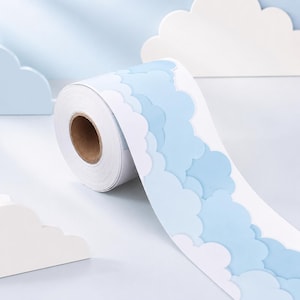 Blue White Cloud Bulletin Board Border Trim, Pastel Classroom Decor, Nursery Display Board Decoration