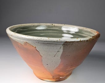 Cuenco para servir esmaltado con sal al horno de leña - Cerámica roja y azul