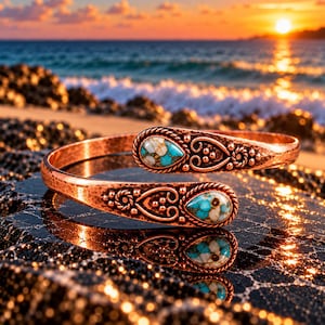Copper Oyster Turquoise Bangle, Turquoise Gemstone Bracelet, Handmade Boho Cuff, Statement Jewelry, Multiple Stones, Materials & Sizes