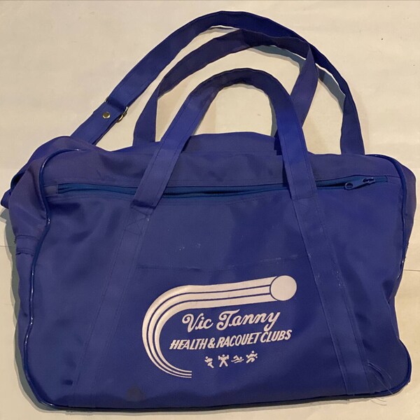 VINTAGE Vic Tanny Health & Racquet Clubs Blue/White Gym Bag. Free Shipping