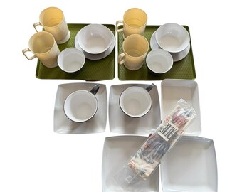 Vintage Ozark Airlines Serviceware Jet Liner Lot Trays Mugs Bowls Flatware READ