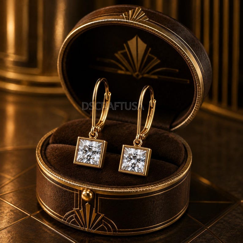 Princess Cut Lab Diamond Leverback Earrings, 925 Sterling Silver ...