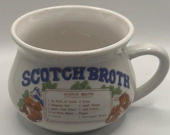 Vintage Scotch Broth Recipe Soup Mug | 1980s Porcelain Bowl, Retro Kitchenware