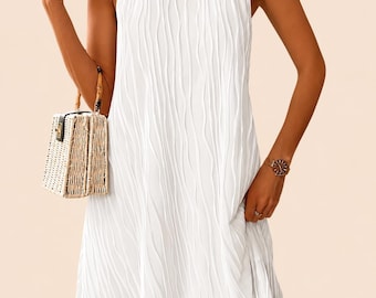 White Halter Neck Dress Women Elegant Loose Summer Sundress